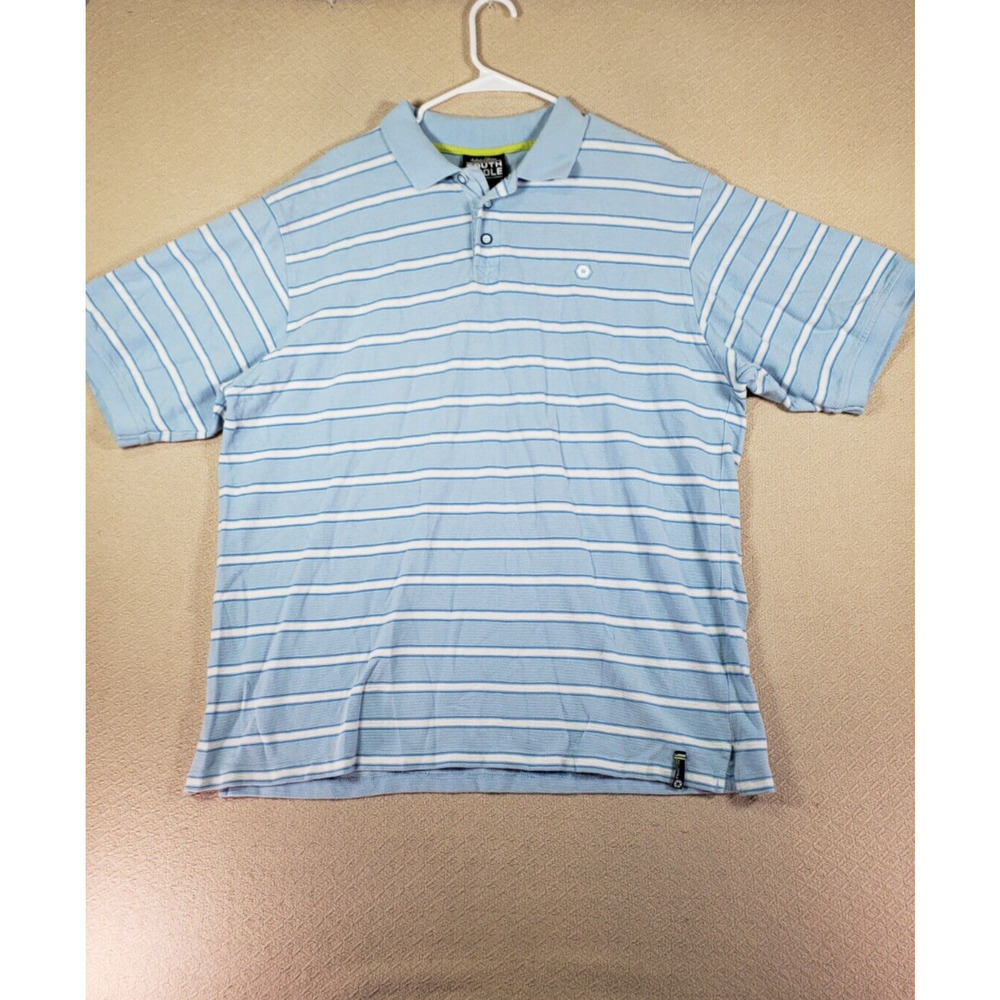 Southpole Shirt Mens 2XL XXL Polo Striped Collared Blue Cotton Button Pullover